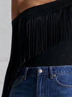 Asymmetrical One Shoulder Fringe Long Sleeve Top