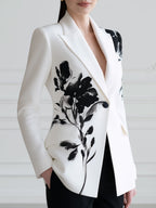 Floral Print Peak-Lapel Single-Button Tailored Blazer