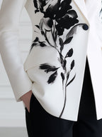 Floral Print Peak-Lapel Single-Button Tailored Blazer