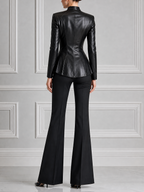 Stand Collar Peplum Tailored Two Piece Suit