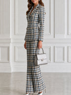 Plaid Tailored Blazer & Flared Pants Two-Piece Suit Set