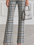 Plaid Tailored Blazer & Flared Pants Two-Piece Suit Set