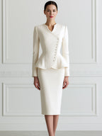 Elegant Peplum Blazer & Pencil Skirt Two-Piece Suit Set