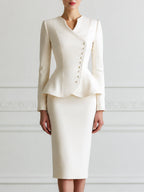 Elegant Peplum Blazer & Pencil Skirt Two-Piece Suit Set