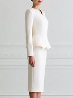 Elegant Peplum Blazer & Pencil Skirt Two-Piece Suit Set