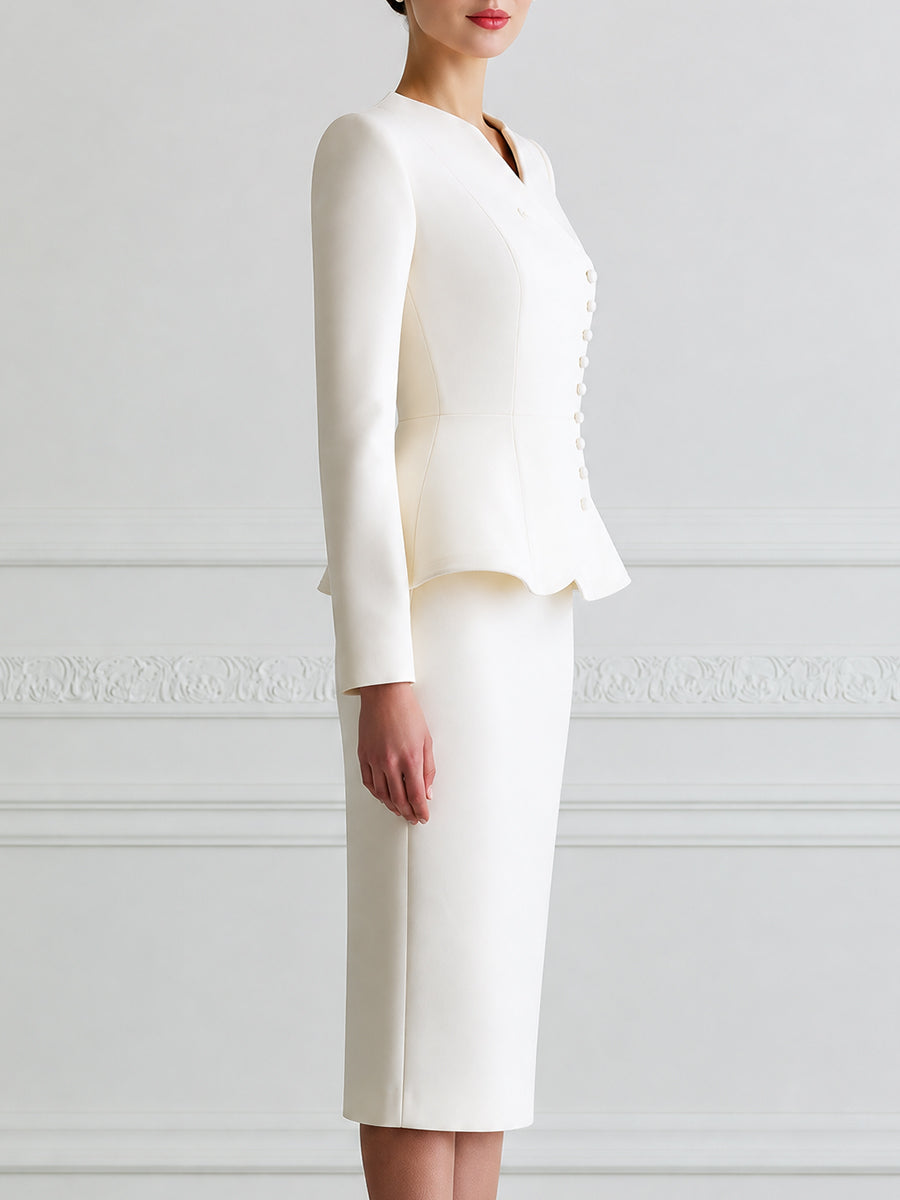 Elegant Peplum Blazer & Pencil Skirt Two-Piece Suit Set