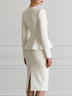 Elegant Peplum Blazer & Pencil Skirt Two-Piece Suit Set