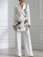 Double-Breasted Floral Print Blazer & Wide-Leg Pants Suit Set