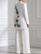 Double-Breasted Floral Print Blazer & Wide-Leg Pants Suit Set