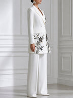 Double-Breasted Floral Print Blazer & Wide-Leg Pants Suit Set