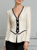 White Preppy Contrast Trim Peplum Blazer Top