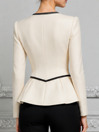 White Preppy Contrast Trim Peplum Blazer Top