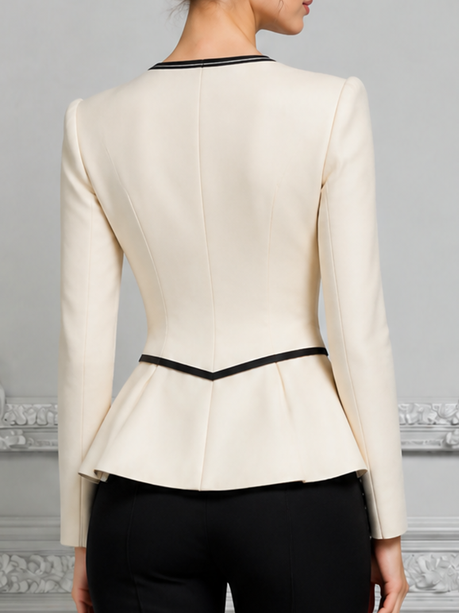 White Preppy Contrast Trim Peplum Blazer Top