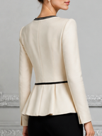 White Preppy Contrast Trim Peplum Blazer Top