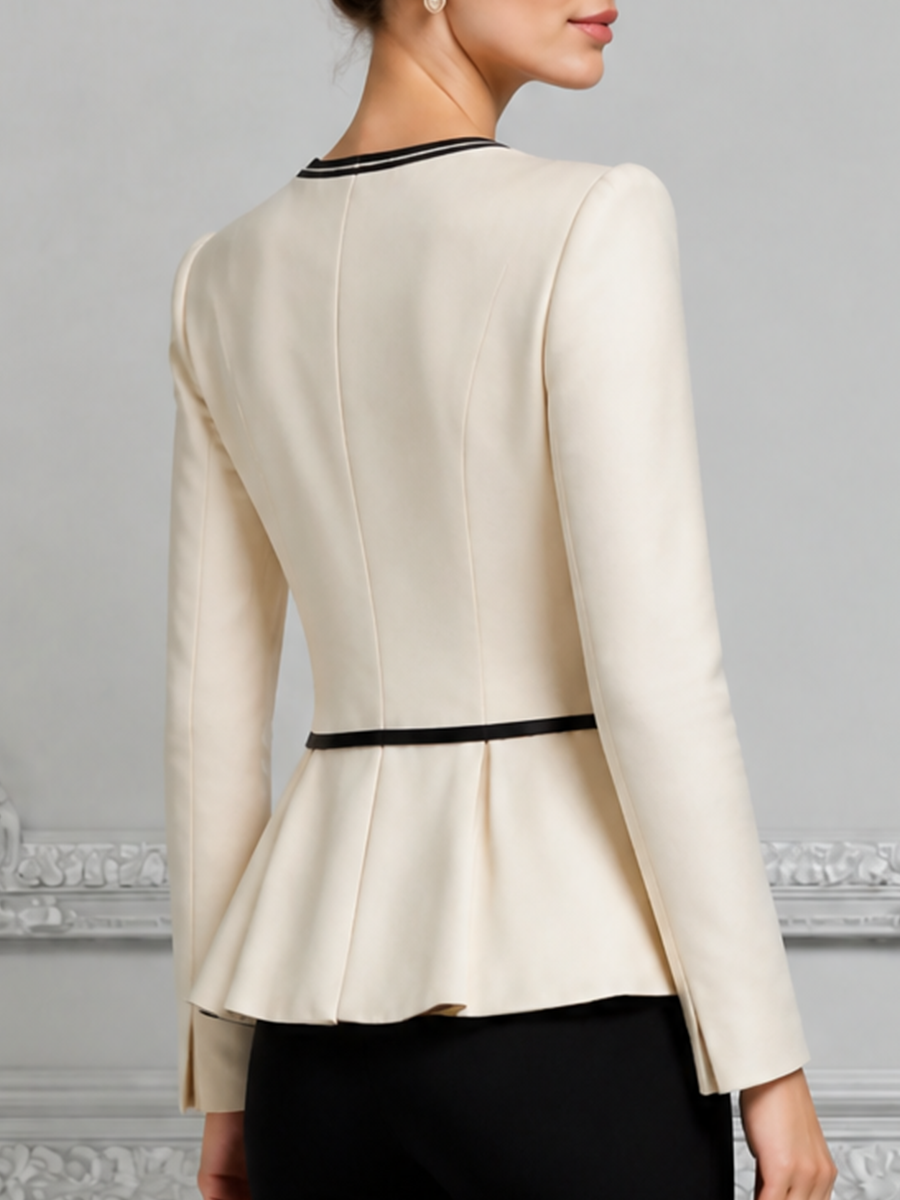 White Preppy Contrast Trim Peplum Blazer Top