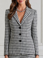 Houndstooth Plaid Single-Breasted Blazer & Flare Pants Set