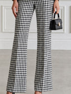 Houndstooth Plaid Single-Breasted Blazer & Flare Pants Set