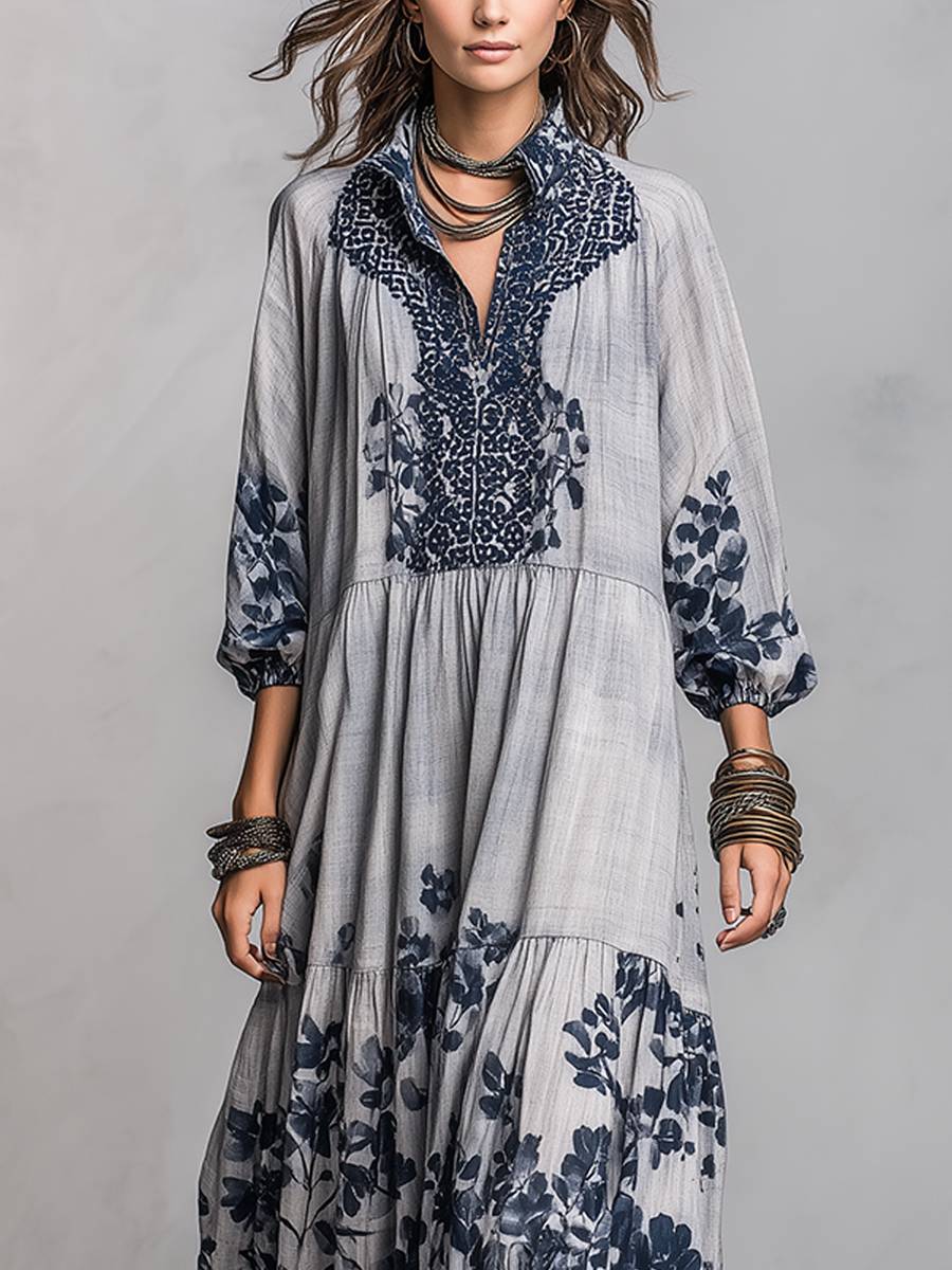 Coastal Blue Floral Tiered Maxi Dress