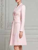 Pink Dress Fall Wedding Guest Dress Belted Pleated Blazer Midi Dress