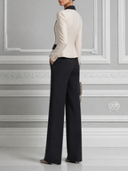 Ivory Black Preppy Contrast Lapel Blazer & Wide Leg Pants Set