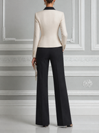 Ivory Black Preppy Contrast Lapel Blazer & Wide Leg Pants Set