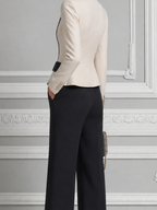 Ivory Black Preppy Contrast Lapel Blazer & Wide Leg Pants Set