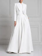 White Preppy Cropped Blazer & Pleated Wide Leg Pants Set