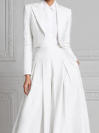 White Preppy Cropped Blazer & Pleated Wide Leg Pants Set