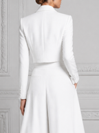 White Preppy Cropped Blazer & Pleated Wide Leg Pants Set