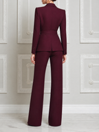 Burgundy Red Tailored Wrap Blazer & Wide Leg Pants Set