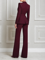 Burgundy Red Tailored Wrap Blazer & Wide Leg Pants Set