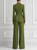 Olive Green Wrap Blazer & Wide Leg Pants Set