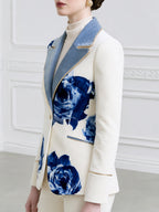 Floral Print Blazer With Contrast Velvet Lapel