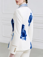 Floral Print Blazer With Contrast Velvet Lapel