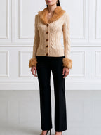 Cable Knit Cardigan with Faux Fur Collar and Cuffs