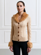Cable Knit Cardigan with Faux Fur Collar and Cuffs