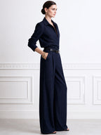 Pinstripe V-Neck Wide Leg Jumpsuit With Belt