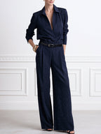 Pinstripe V-Neck Wide Leg Jumpsuit With Belt