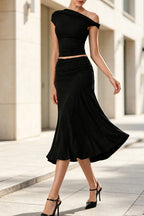 Women's Off-shoulder Top + Skirt Solid Color Elegant Casual Set