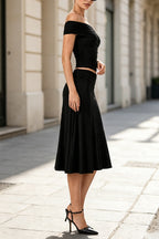 Women's Off-shoulder Top + Skirt Solid Color Elegant Casual Set