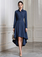 Pinstripe Long Sleeve High-Low Hem Shirt Dress