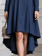 Pinstripe Long Sleeve High-Low Hem Shirt Dress