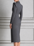 Gray Dress Fall Wedding Guest Dress Puff Shoulder Wrap Blazer Midi Dress