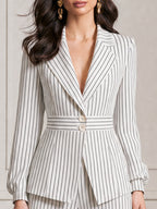 Pinstripe Double-Button Blazer And Wide-Leg Pants Set