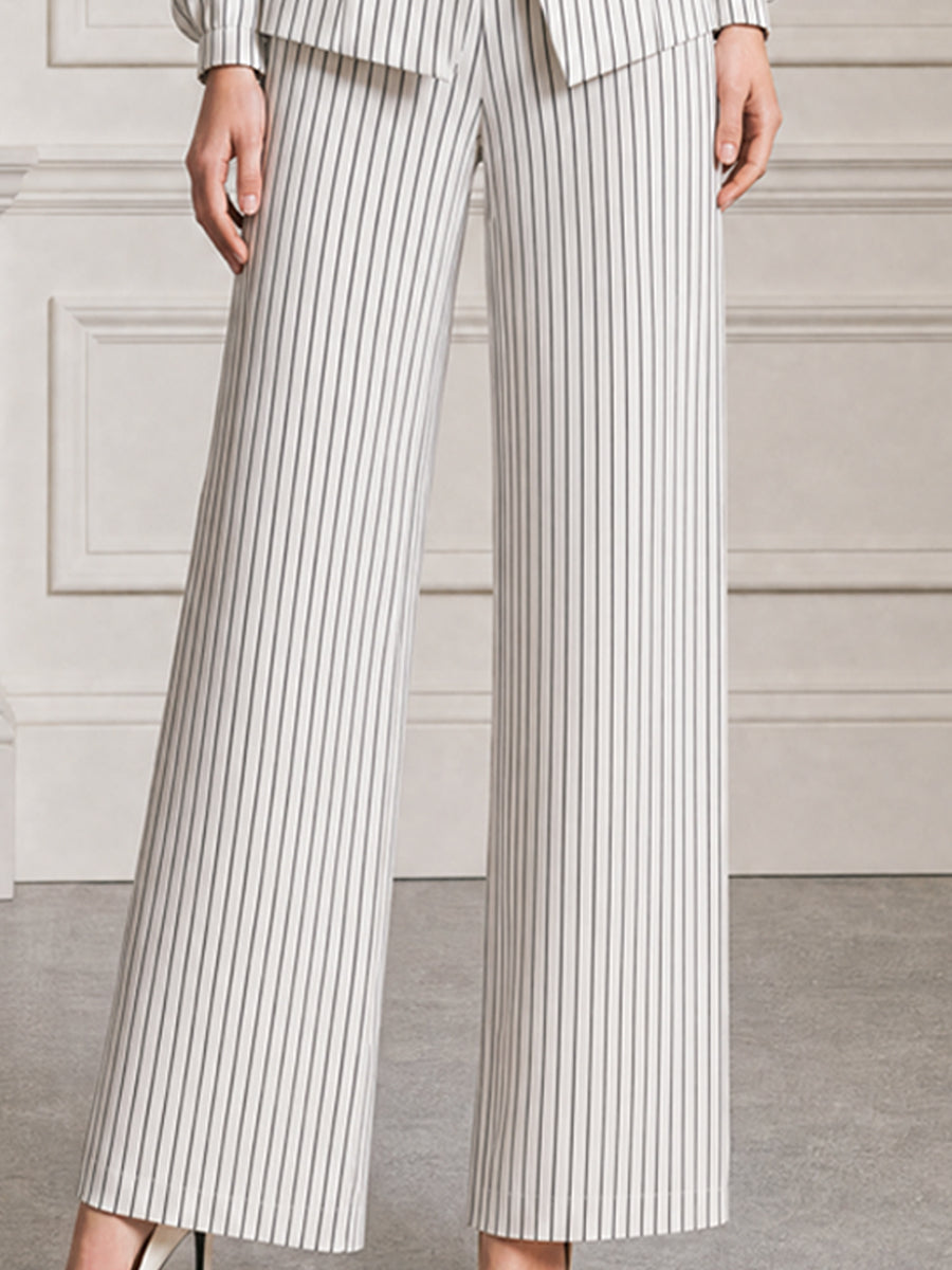 Pinstripe Double-Button Blazer And Wide-Leg Pants Set