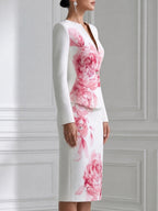 Elegant Floral Print Blazer And Pencil Skirt Two-Piece Set