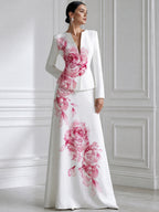 Elegant Floral Print Long Sleeve Blazer & Maxi Skirt Two-Piece Set