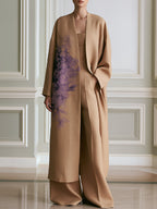 Floral Print Long Kimono Coat with Tube Top and Wide-Leg Pants Set