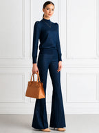 High Neck Knit Top & Flared Trousers Two-Piece Set