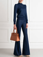High Neck Knit Top & Flared Trousers Two-Piece Set